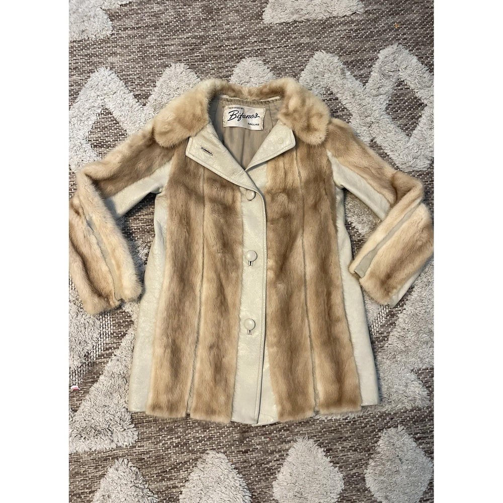 Bifano's Furs Dallas‎ Cream Leather And Mink Coat Authentic Fur